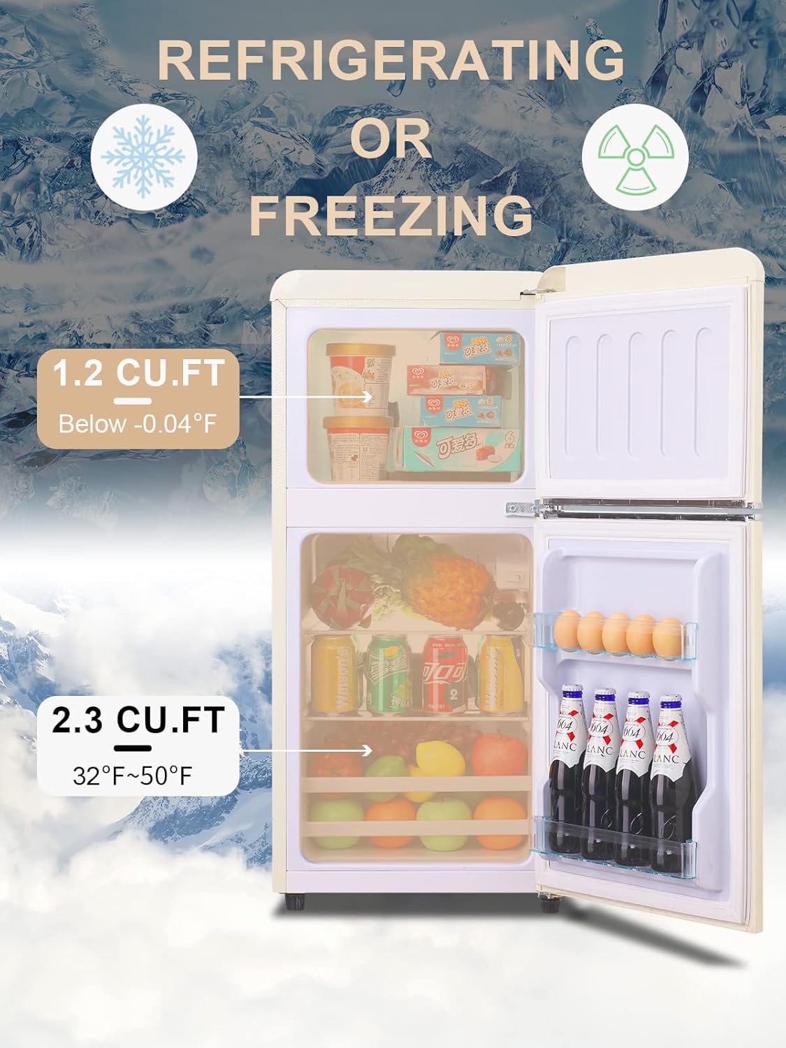 Retro Mini Fridge 3.2 Cu.ft with Freezer for Home & Office