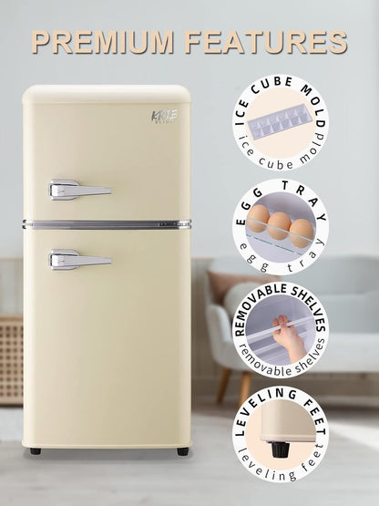 Retro Mini Fridge 3.2 Cu.ft with Freezer for Home & Office