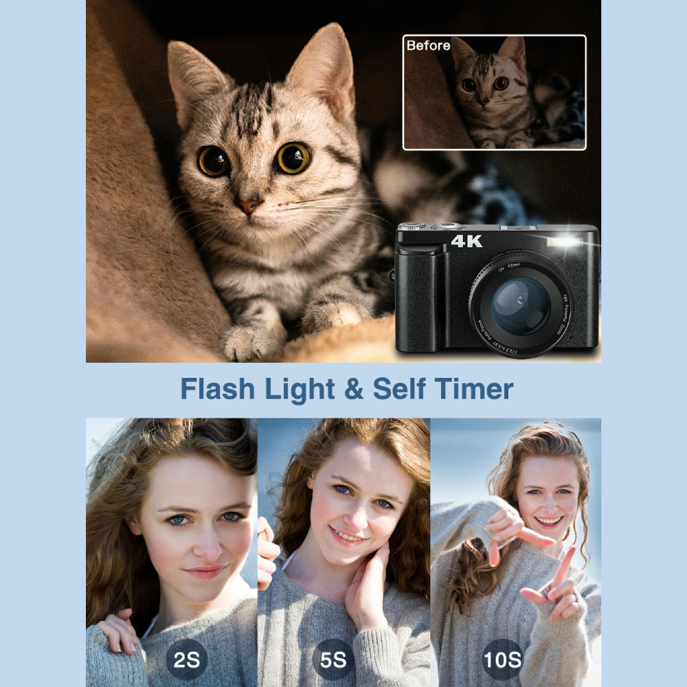 4K Photography Camera 48MP Flip Screen Autofocus Anti-Shake