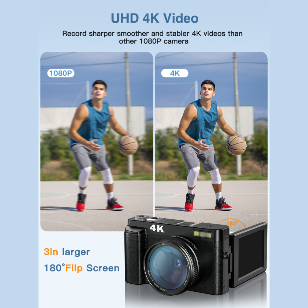 4K Photography Camera 48MP Flip Screen Autofocus Anti-Shake