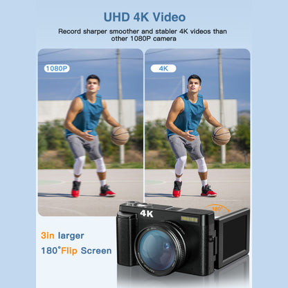 4K Photography Camera 48MP Flip Screen Autofocus Anti-Shake