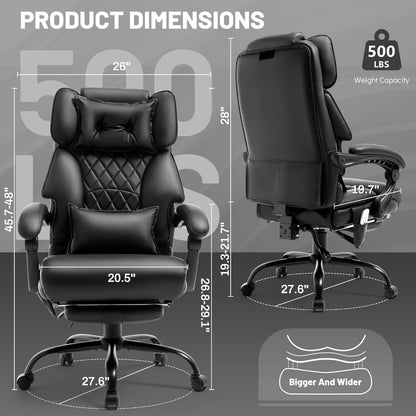 Executive Office 6-Point Massage Chair - 500LBS Capacity, Heated, Foot Rest, Big and Tall