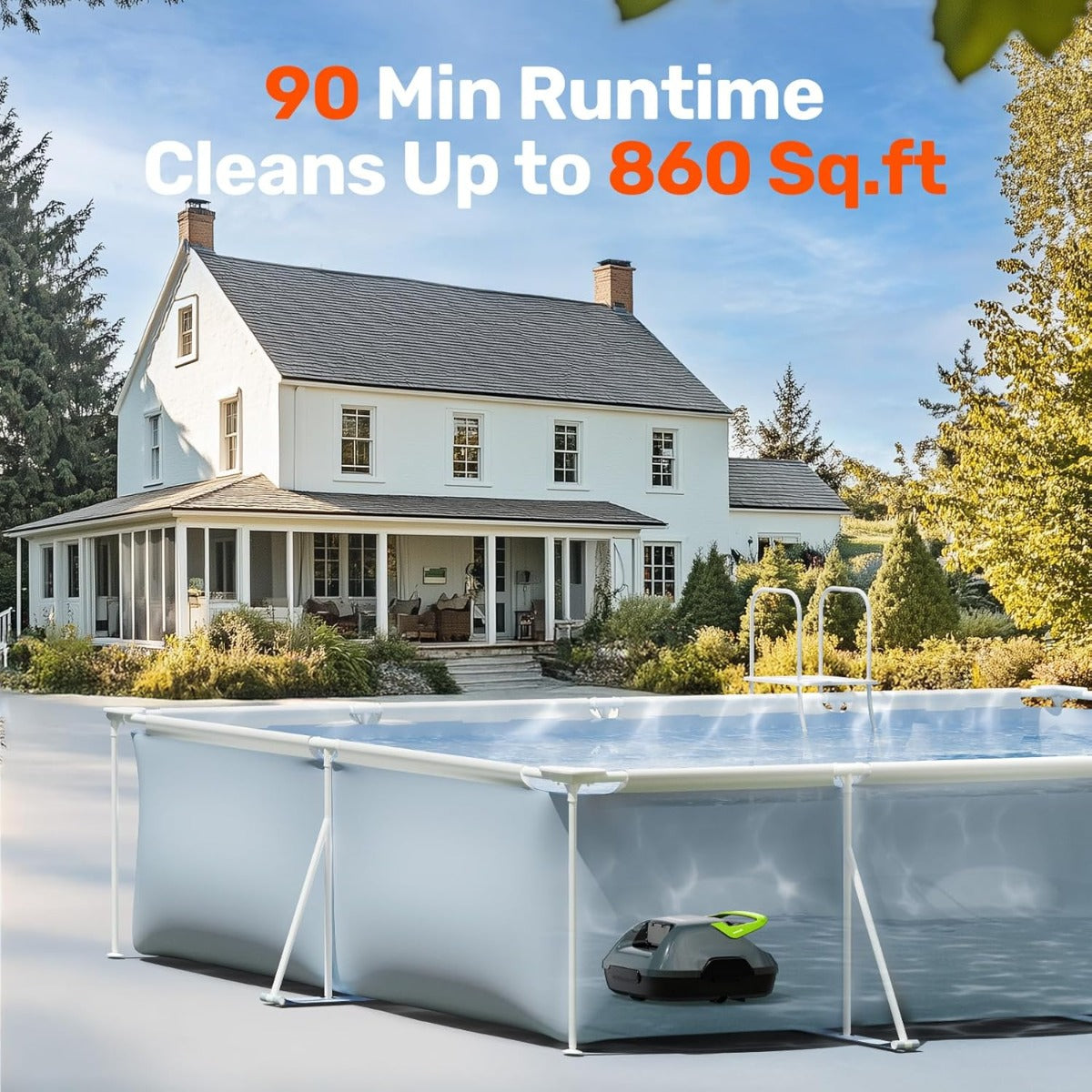 Cordless Robotic Pool Cleaner - 90 Min Runtime, Self-Parking