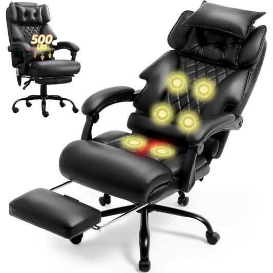Executive Office 6-Point Massage Chair - 500LBS Capacity, Heated, Foot Rest, Big and Tall
